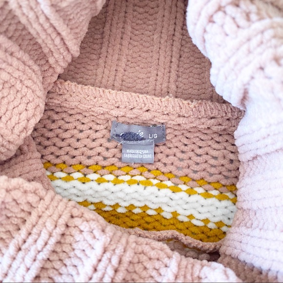 AERIE Stripe Chenille Turtleneck Sweater Tan Pink Stripes Large NEW NWOT - Picture 6 of 8